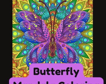 Intricate Butterfly Mandala Coloring Book for Adults and Teens, hand drawn designs