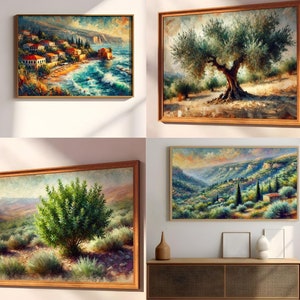 Impressionistic Mediterranean Sea and Countryside Art – Summer in Lebanon, Boho Style – Perfect Pop of Colour for Home Decor.