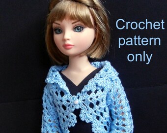 Crochet pattern (PDF) for 15- to 16-inch fashion doll - lacy spring cardigan for Ellowyne or Poppy