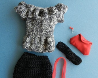 Crochet pattern (PDF) for 16-inch fashion doll 1950s style Peplum top and pencil skirt