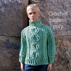 Crochet pattern (PDF) for 17-inch Tonner male fashion doll - classic cable sweater for Matt or Lord Asriel