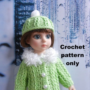 Crochet pattern (PDF) for 10-12" child doll - cable cardigan and cap for Patsy and similar dolls