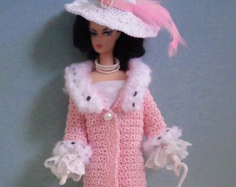 Crochet pattern (PDF) for 11 1/2" fashion doll - an Edwardian style coat and hat
