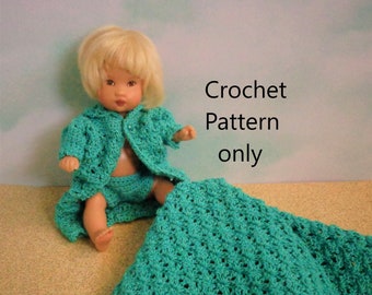 Crochet pattern (PDF) for 5  1/2 to 6-inch baby doll - Sea Glass Layette - for Ellery Kish or polymer clay baby