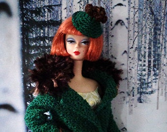 Crochet pattern (PDF) for 11 1/2" fashion doll - a 1930s style winter coat and hat