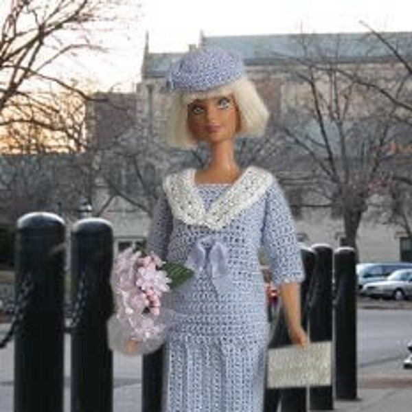 Crochet pattern (PDF) 1980s Princess Diana inspired outfit for 11 1/2" fashion doll - sailor dress