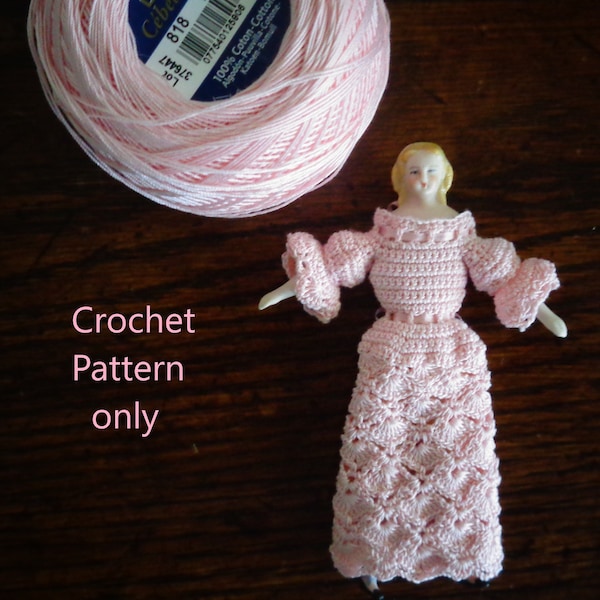 Crochet pattern (PDF) for a 4-inch china-head antique doll - a tiny gown