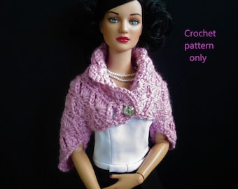 Crochet pattern (PDF) for 16-inch fashion doll - lacy evening shrug to fit Tyler by Tonner