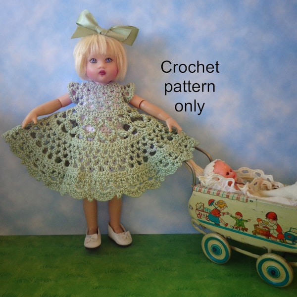 Crochet pattern (PDF) lacy dress & full slip for 7-8 inch child doll Riley Kish and Blythe, too!