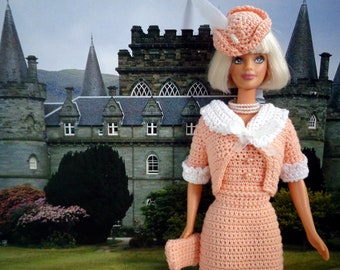 Crochet pattern (PDF) for 11 1/2" fashion doll - Princess Diana's Going-Away outfit 1980s fashion