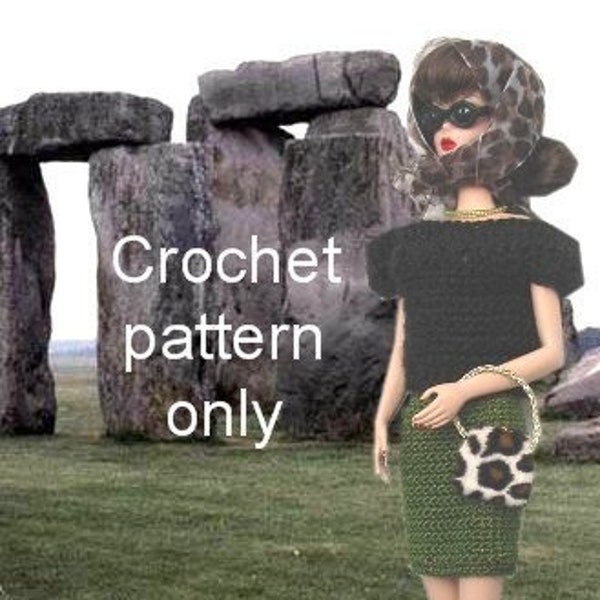 Crochet pattern (PDF) for 11 1/2" fashion doll - 1960s classic sweater and skirt