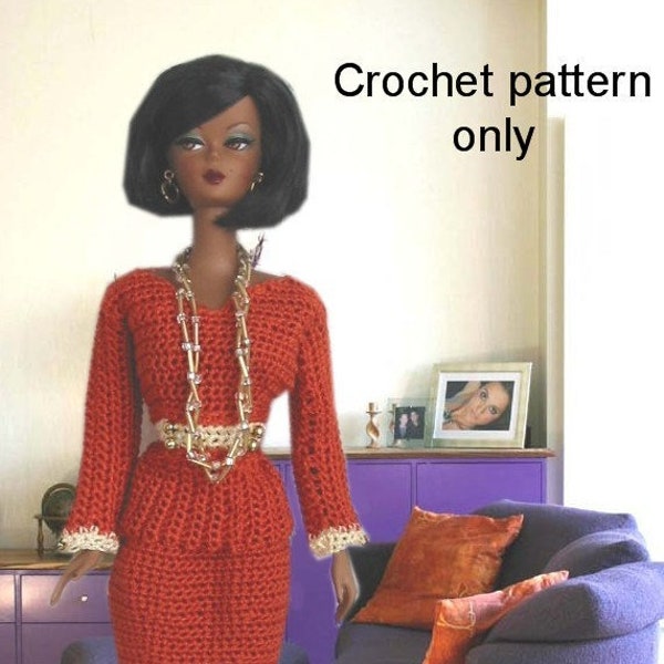 Crochet pattern (PDF) for 11 1/2" fashion doll - classy suit jacket & skirt