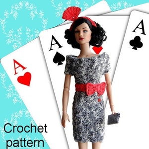 Crochet pattern (PDF) for 16-inch fashion doll 1950s style Dress headband belt