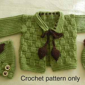 Crochet pattern (PDF) for 12-month-old baby - Christmas pine cone cardigan sweater with 2 styles of hat