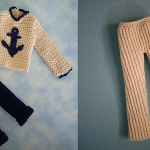 Crochet pattern (PDF) for 12&quot; male fashion doll - Boating outfit Anchor shirt with 2 styles of pants