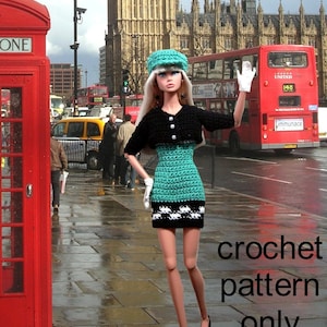 Crochet pattern (PDF) for Poppy Parker or 11 1/2&quot; fashion doll - 1960s mod dress jacket cap