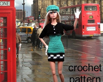 Schema all’uncinetto (PDF) per Poppy Parker o fashion doll 11,5”, berretto da giacca mod anni ’60