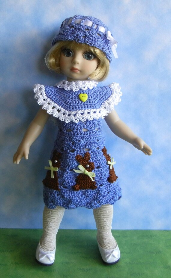 Crochet Pattern PDF for 10 inch Child Doll Chocolate Bunnies Dress