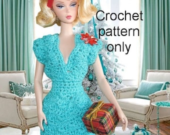 Crochet pattern (PDF) for 11 1/2" fashion doll -  Retro Christmas cocktail dress