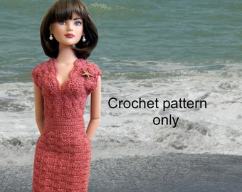 Modello all'uncinetto (PDF) per una bambola alla moda da 22 pollici: un abito da cocktail per Tonner American Model o BJD