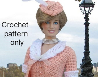 Crochet pattern (PDF) for 16-inch fashion doll - Princess Diana&#39;s Going-Away outfit