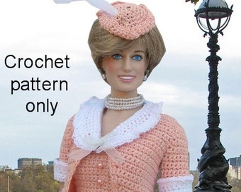 Crochet pattern (PDF) for 16-inch fashion doll - Princess Diana's Going-Away outfit