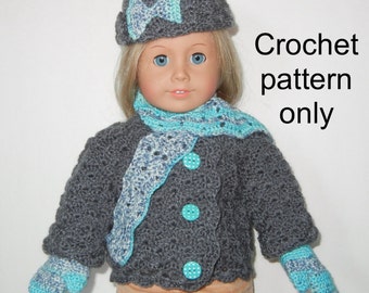 Crochet pattern (PDF) for 18 inch child doll - sweater hat mittens scarf