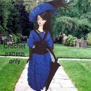 Crochet pattern (PDF) Edwardian era tea gown, hat, and parasol for the 11 1/2&quot; fashion doll