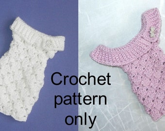 Crochet pattern (PDF) for sweater dress with shawl collar for 16" fashion doll (2 collar variations)