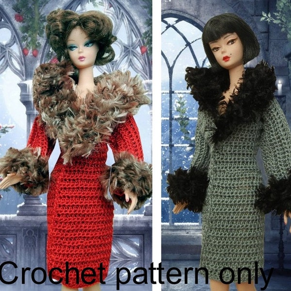 Crochet pattern (PDF) for 11 1/2" fashion doll - Christmas winter coat