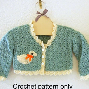 Crochet pattern (PDF) for baby or toddler boy or girl - cardigan sweater with duck applique