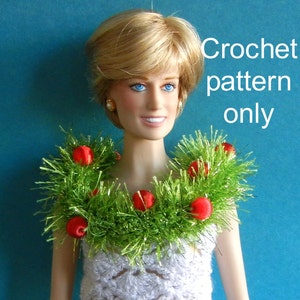 Crochet pattern (PDF) for 16-inch fashion doll 1960s  mod style Christmas tree dress