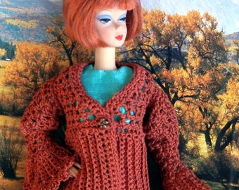 Crochet pattern (PDF) Spiced Pumpkin - an autumn cardigan for the 11 1/2" fashion doll