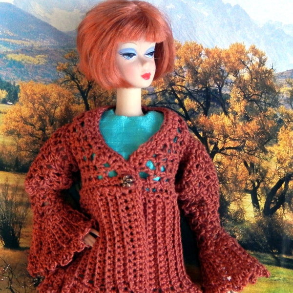 Crochet pattern (PDF) Spiced Pumpkin - an autumn cardigan for the 11 1/2" fashion doll