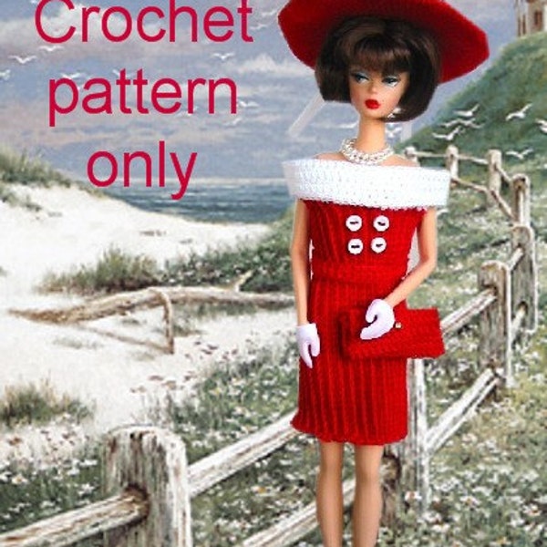 Crochet pattern (PDF) for 11 1/2" fashion doll - early 1960s dress hat clutch