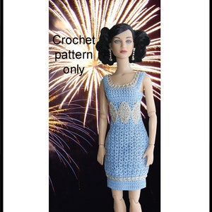 Crochet pattern (PDF) for 16-inch fashion doll - an Erte' inspired dress with diamond appliques Tonner Tyler