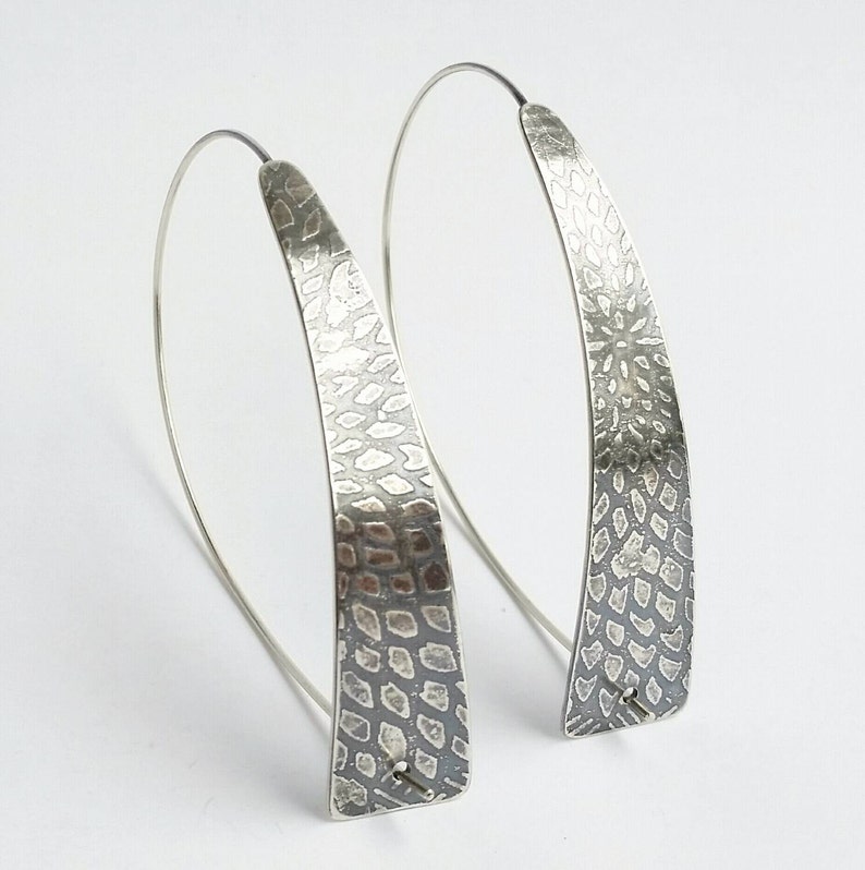 Unique Earrings Everyday Jewelry Batik Silver Triangle Teardrop Hoops Hippie Minimalist Boho Asymmetrical Texture Sterling Silver