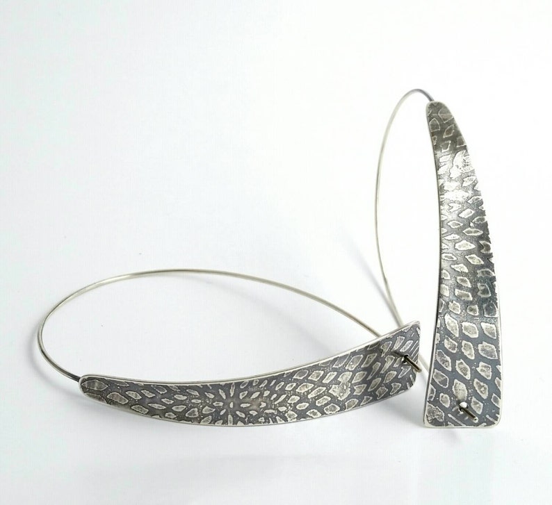 Unique Earrings Everyday Jewelry Batik Silver Triangle Teardrop Hoops Hippie Minimalist Boho Asymmetrical Texture Sterling Silver