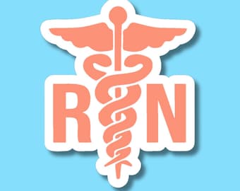 RN Caduceus Sticker, Nurse Sticker for Water Bottle, Gift for Nurse, Registered Nurse Sticker for Laptop, Healthcare Worker Gift, Waterproof