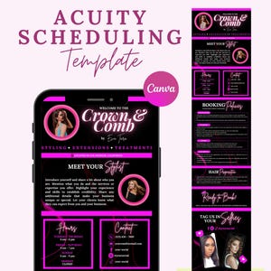 Neon Pink Acuity Scheduling Template Hair Stylist Booking Website Canva Template Acuity Scheduling Site Hair Website Template