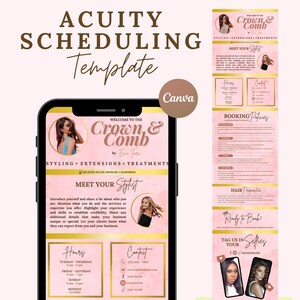 Pink Acuity Scheduling Template Hair Stylist Booking Website Canva Template Acuity Scheduling Site Hair Website Template