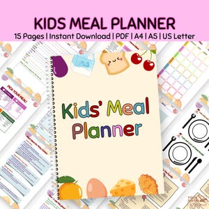 印刷可能な子供用食事プランナー 子供用ランチ食事アイデア 小学生用食事プランナー 食事日記 食事トラッカー 子供用朝食プランナー