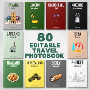 80 + Travel Photo Book Templates, Travel Print Photo Book Covers Fully Customizable, Europe Luxury Printed Photo Book Models, Canva Template