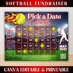 Softball Fundraising Calendar 2025, Pick a Date Donation February Calendar Fundraiser Template 8.5x11 Canva Template Digital Download