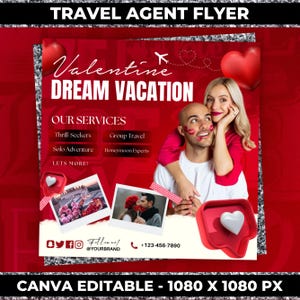 TRAVEL Agent Flyer, Valentine Day Travel Agent Canva, Travel Flyer, Vacation Flyer, Travel Agency,Social Media Flyer,Canva Template,Editable