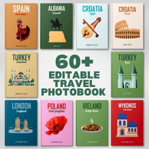 60+ Travel Photo Book Templates, Travel Print Photo Book Covers Fully Customizable, Europe Luxury Printed Photo Book Models, Canva Template