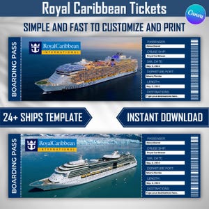 24 Royal Caribbean Cruise Tickets, bearbeitbarer Kreuzfahrt-Bordpass, Kreuzfahrtschiffticket, Überraschungsurlaubs-Bordkarte, Canva-Vorlage