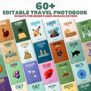 60+ Travel Photo Book Templates, Travel Print Photo Book Covers Fully Customizable, Europe Luxury Printed Photo Book Models, Canva Template