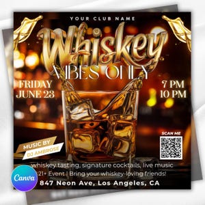 Whiskey Party Flyer, Night Club Flyer, DJ Party Invitation, Drink Party Flyer, Saturday party, Canva Editable Template, Instant Download