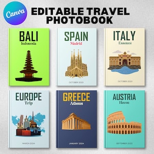 Travel Photo Book Templates, Travel Print Photo Book Covers Fully Customizable, Europe Luxury Printed Photo Book Models, Canva Template